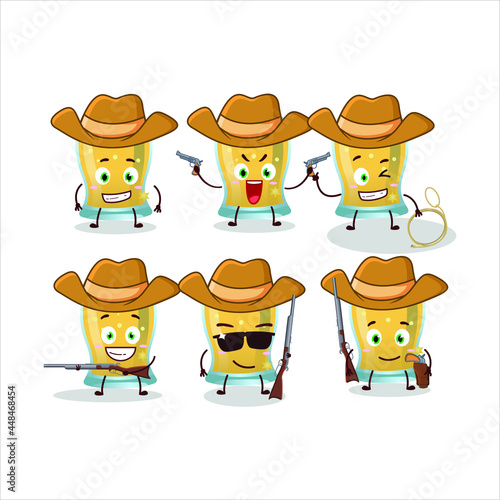 Cool cowboy glass of cider cartoon character with a cute hat. Vector illustration