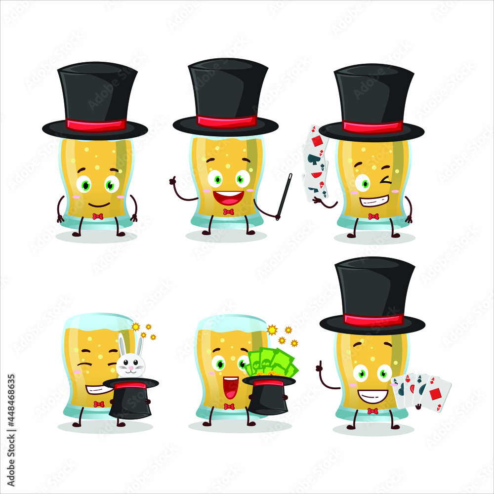 A glass of cider Magician cartoon character perform on a stage. Vector illustration A glass of cider Magician cartoon character perform on a stage. Vector illustration