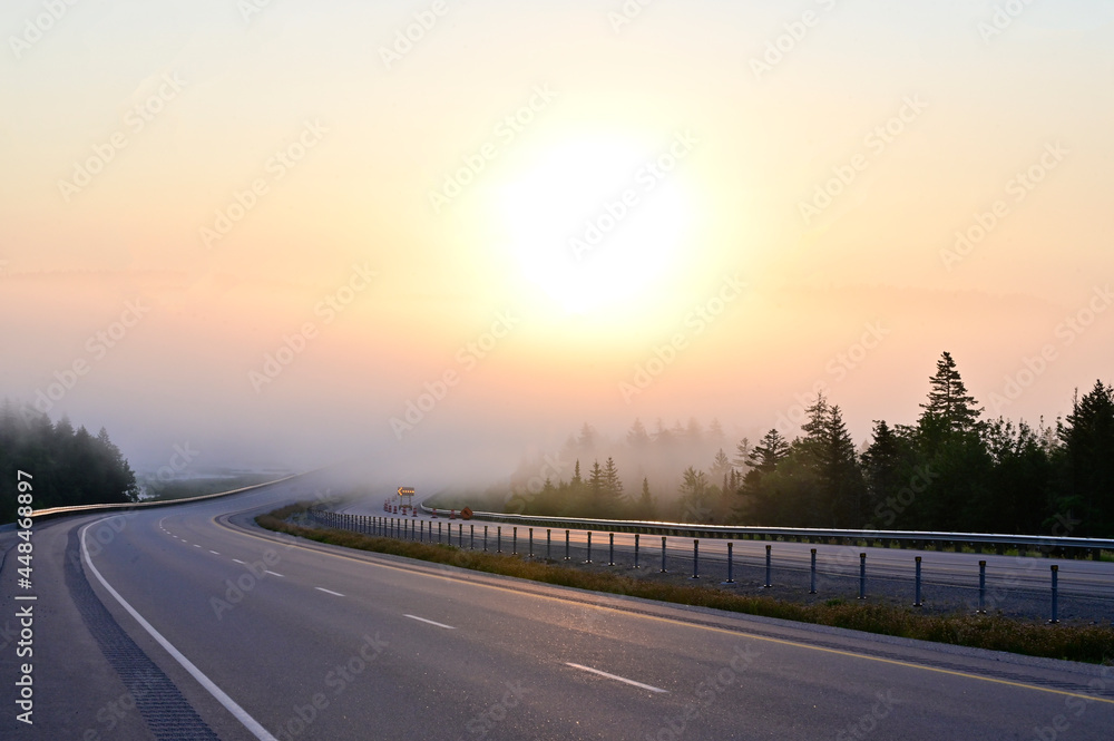 Highway in the early morning at sunrise Highway in the early morning at sunrise