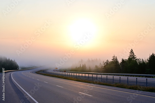 Highway in the early morning at sunrise