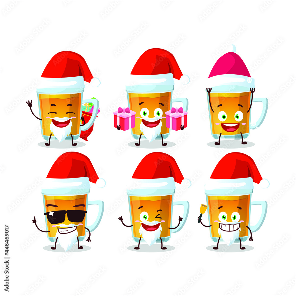 Santa Claus emoticons with glass of tea cartoon character. Vector illustration