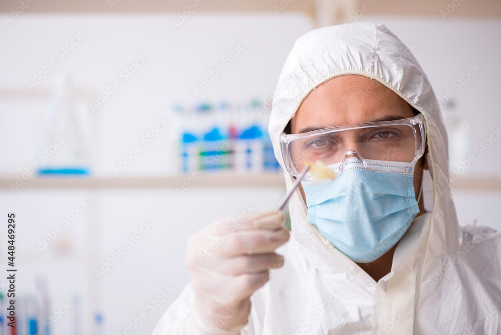 Young male chemist zoologist working at the lab during pandemic Young male chemist zoologist working at the lab during pandemic