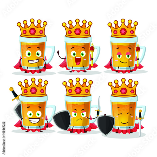 A Charismatic King glass of tea cartoon character wearing a gold crown. Vector illustration