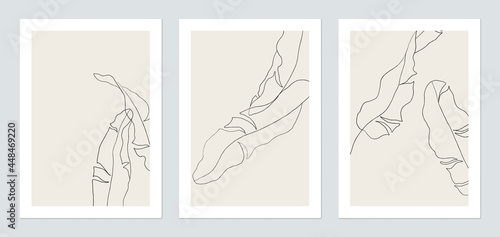 Minimalist botany poster template design, black banana leaves line art illust...