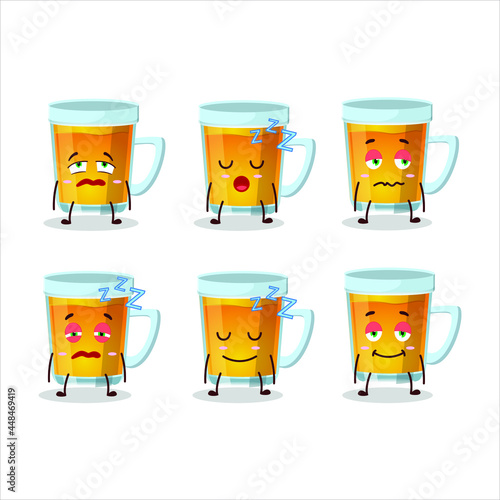 Cartoon character of glass of tea with sleepy expression. Vector illustration