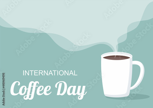 Coffee Cup Background Vector Flat Illustration With Cacao Beans, Grains and Jug. Suitable For Cold Or Hot Drinks