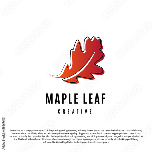 Creative maple leaf logo design. Minimalist outline and red gradient maple leaf vector illustration