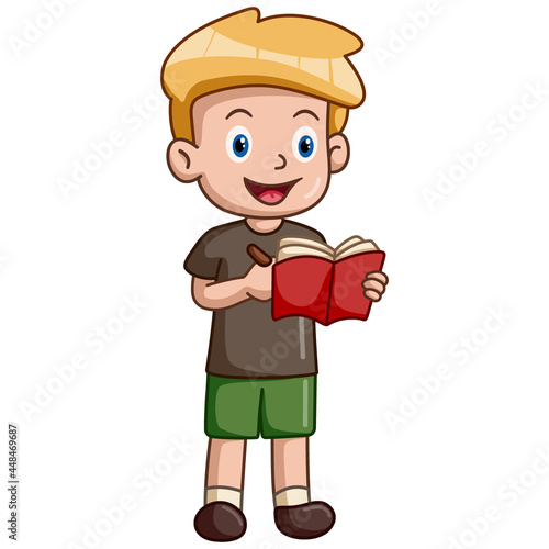 Cute school boy cartoon reading a book © Mr.Kodok