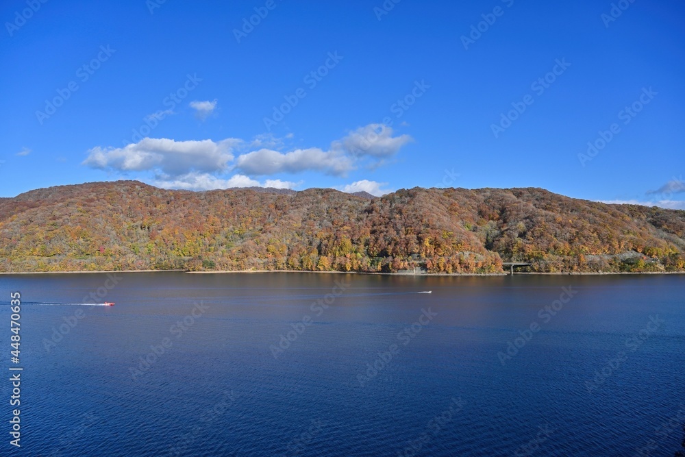 展望台から見る晩秋の桧原湖の情景@福島 展望台から見る晩秋の桧原湖の情景@福島