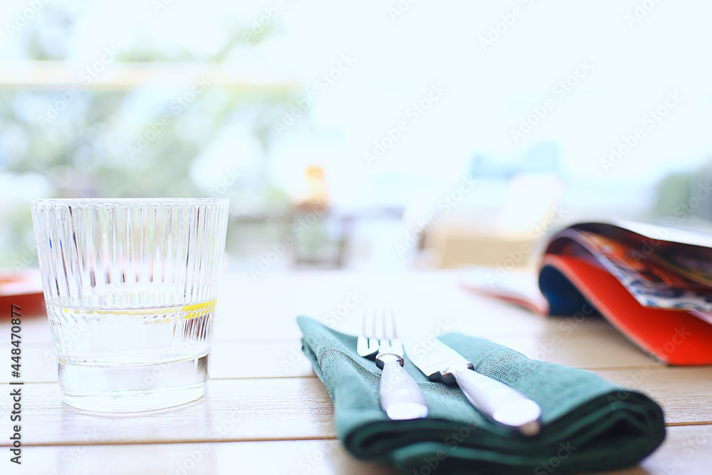 restaurant table setting, fork and knife on the table menu decor restaurant table setting, fork and knife on the table menu decor