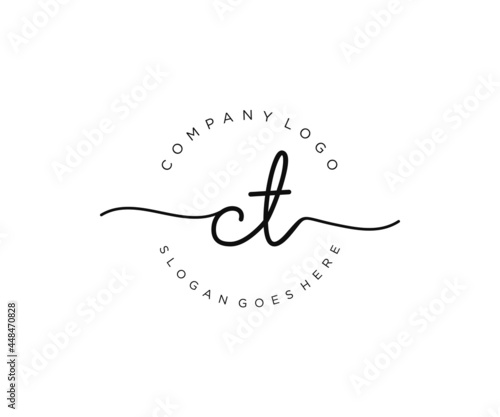 initial CT Feminine logo beauty monogram and elegant logo design, handwriting logo of initial signature, wedding, fashion, floral and botanical with creative template.