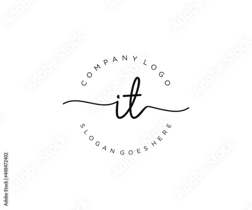 initial IT Feminine logo beauty monogram and elegant logo design, handwriting logo of initial signature, wedding, fashion, floral and botanical with creative template.