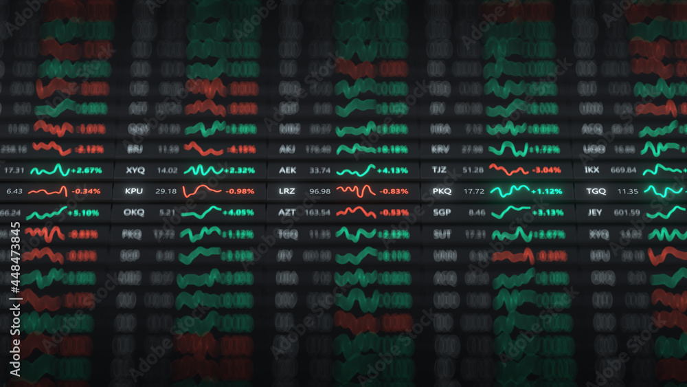 Fototapeta premium Fictional stock exchange tickers 3D render