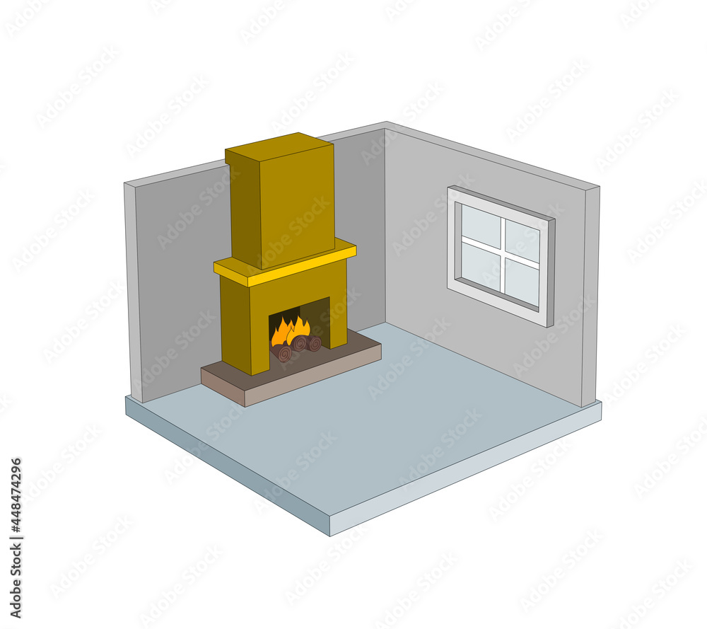 3d model of an empty room with walls, floor and fireplace. perspective view illustration 3d model of an empty room with walls, floor and fireplace. perspective view illustration