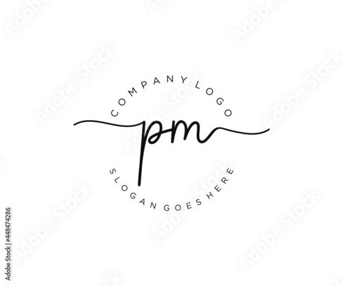 initial PM Feminine logo beauty monogram and elegant logo design, handwriting logo of initial signature, wedding, fashion, floral and botanical with creative template.