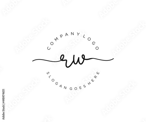 initial RW Feminine logo beauty monogram and elegant logo design, handwriting logo of initial signature, wedding, fashion, floral and botanical with creative template.
