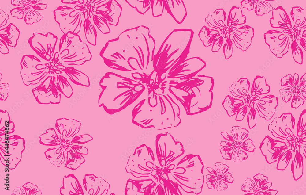 pattern with Pink flowers seamless vector