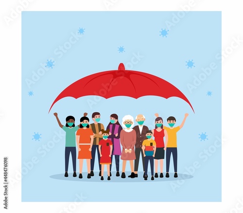 Family Vaccination, Herd Immunity in flat design