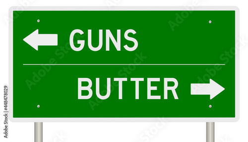 Rendered green highway sign illustrating a choice