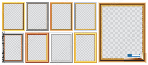 set of realistic gold frame template isolated or gold wood frame retro style or vintage gold photo frame mock up. eps vector