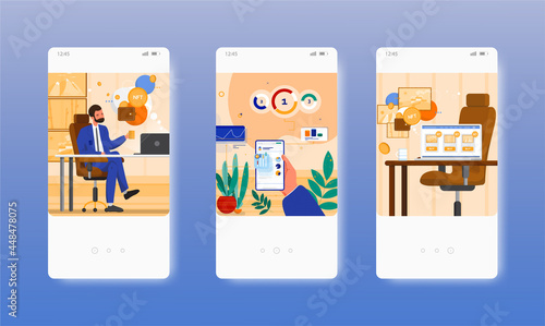 Collector buying NFT crypto art. Non-fungible token. Mobile app screens, vector website banner, web site design template