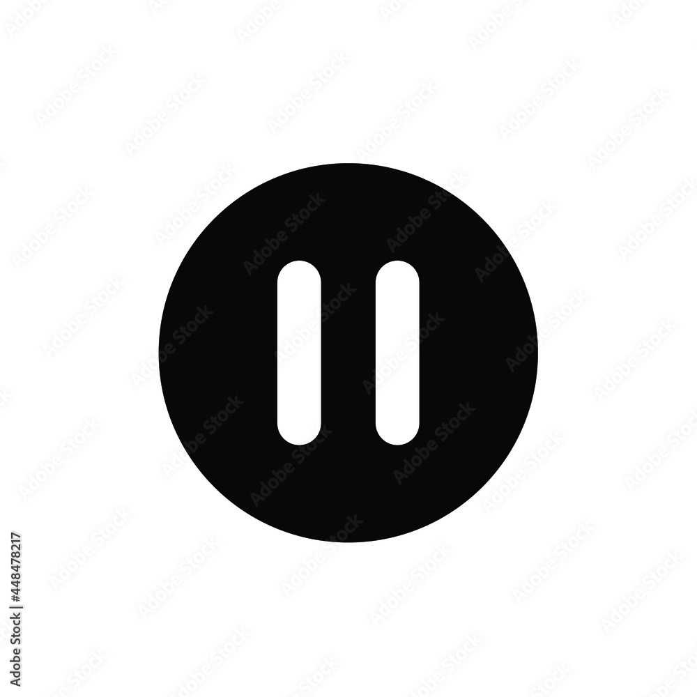 Pause glyph icon. Simple solid design style. Button, sign, round, symbol, play, speaker, video concept. Vector illustration isolated on white background. Eps10 Pause glyph icon. Simple solid design style. Button, sign, round, symbol, play, speaker, video concept. Vector illustration isolated on white background. Eps10