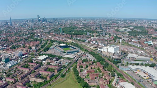 Stationary drone shot over Bermondsy millwall stadium south London photo