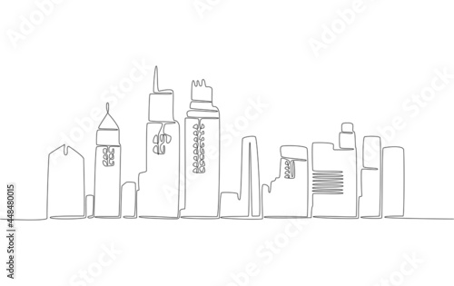 Continuous Line for Building View Vector Illustration.