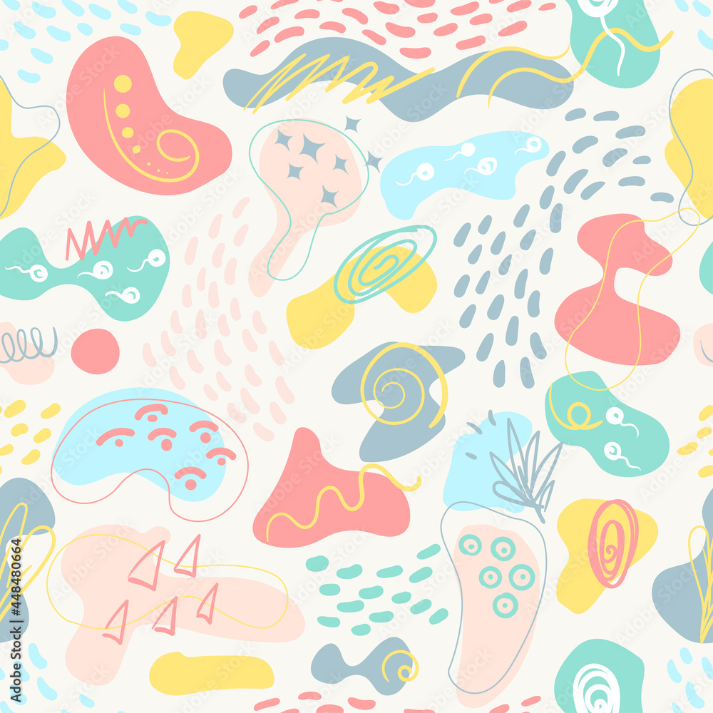 Organic Floral shapes seamless pattern. Pastel summer background Organic Floral shapes seamless pattern. Pastel summer background