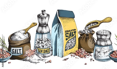 Banner with sea salt - ingredient for seasoning food or health spa procedures