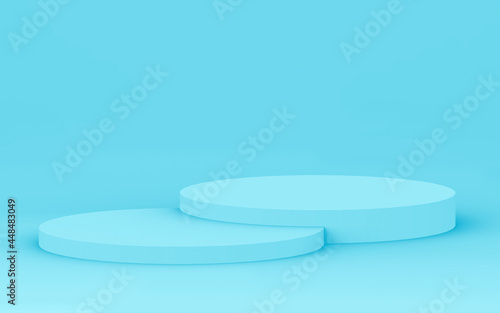 Abstract 3d blue color cylinder podium minimal studio background.