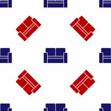 Blue and red Cinema chair icon isolated seamless pattern on white background. Vector