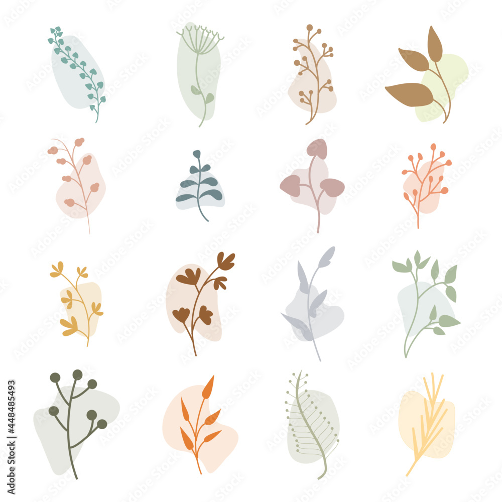doodle set of floral vector elements with monocrome color. contains plants and flowers can be used for spring and summer themes, can be used for boho elements, wedding invitations assets social media doodle set of floral vector elements with monocrome color. contains plants and flowers can be used for spring and summer themes, can be used for boho elements, wedding invitations assets social media