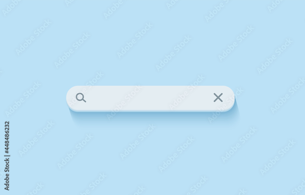 3D search bar. Browser button for website and UI design. Search form template. Vector illustration on soft blue background. 3D search bar. Browser button for website and UI design. Search form template. Vector illustration on soft blue background.