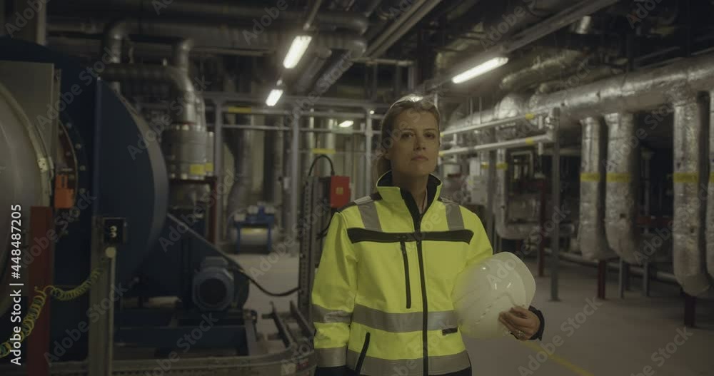 Portrait of female engineer working in an industrial plant room Portrait of female engineer working in an industrial plant room