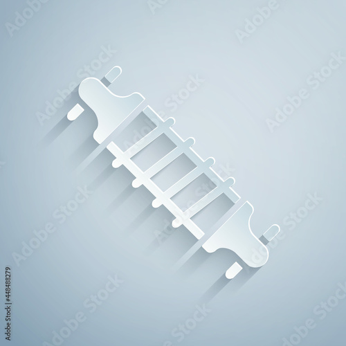 Paper cut Bicycle suspension icon isolated on grey background. Paper art style. Vector