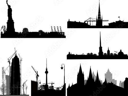 set of six city landscapes isolated on white