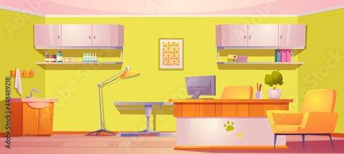 Veterinary clinic interior, vet with furniture