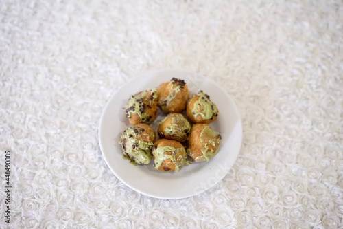 Greek Loukoumades Avocado with Choco Flakes Topping. Avocado Chocolate Lukumades Donuts Doughnut for stop motion footage