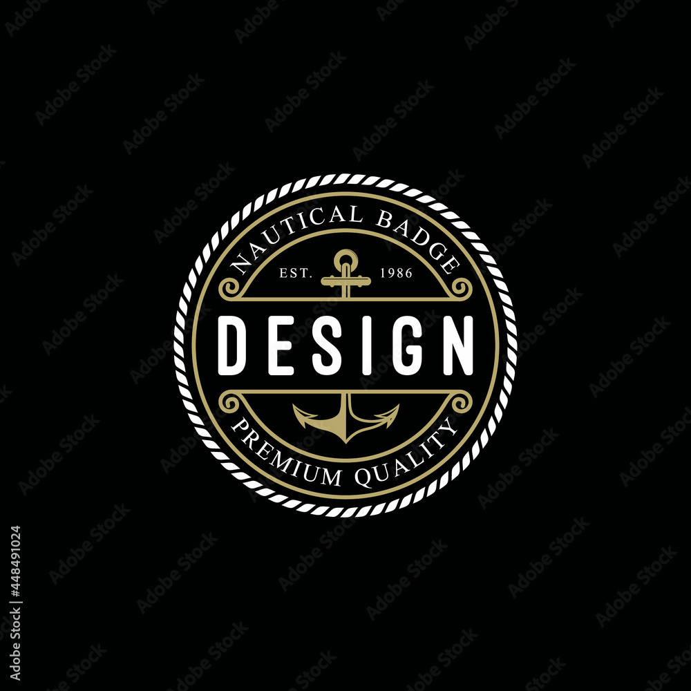 nautical badge, Sea logo, vintage or sailor symbol, design template, premium quality.