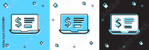 Set Laptop with dollar icon isolated on blue and white, black background. Sending money around the world, money transfer, online banking, financial transaction. Vector