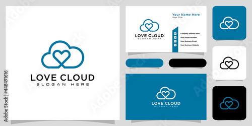 cloud love logo vector line style