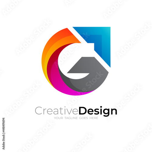 Free Download Letter G logo with arrow design template, 3d colorful logos - GFXLoad