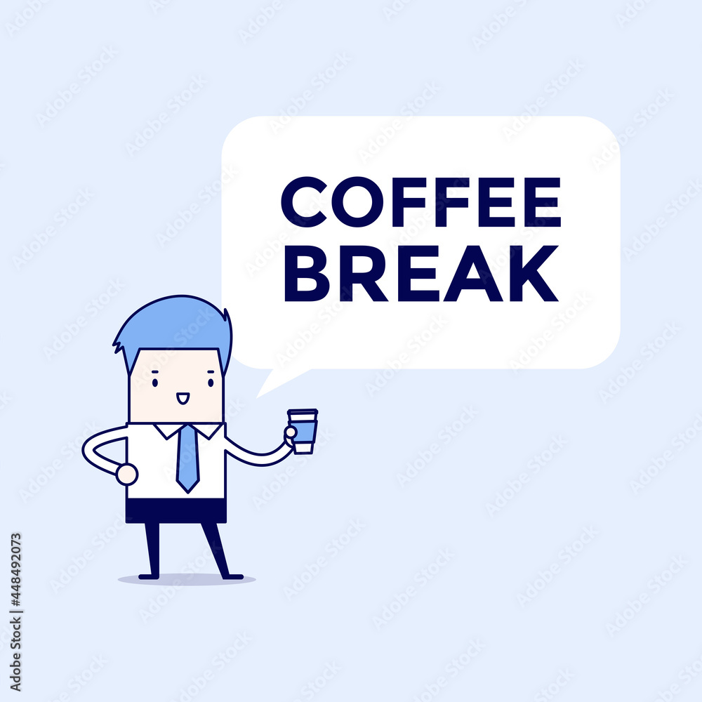 Businessman coffee break. Cartoon character thin line style vector. Businessman coffee break. Cartoon character thin line style vector.