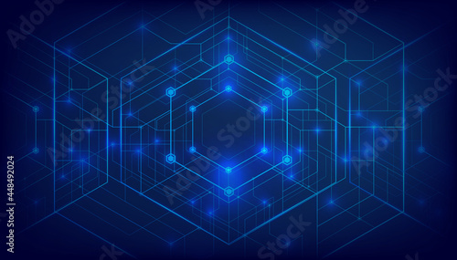Abstract lines and dots connect background. Technology connection digital data and big data concept.