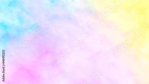 The background of watercolor with blue, yellow, and pink mixed together feels simple.