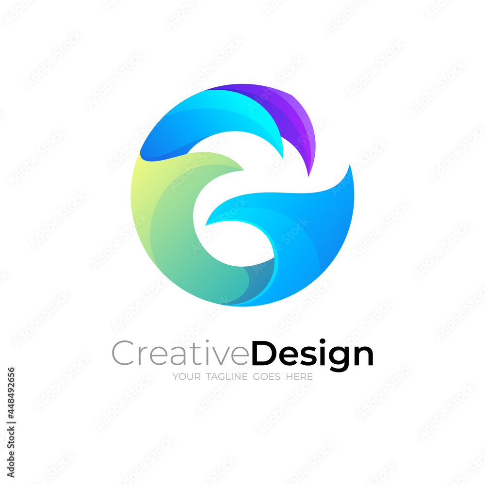 Letter G logo and wave design combination, 3d colorful Letter G logo and wave design combination, 3d colorful