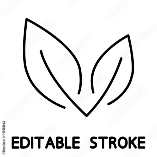 Line leaf icon. Growing plant. Two outline leaves. Environmental protection concept, organic food, vegan products