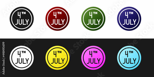 Set Day calendar with date July 4 icon isolated on black and white background. USA Independence Day. 4th of July. Vector
