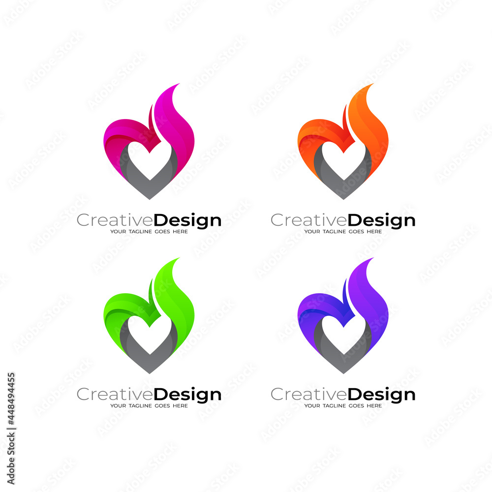 Fototapeta premium Abstract love logo with fire design template, simple style